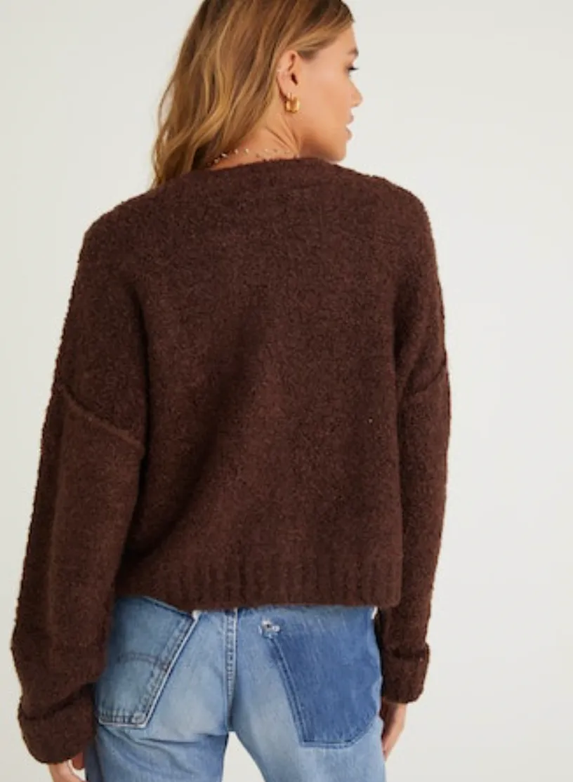 Long Sleeve Crop Cardigan - Chocolate