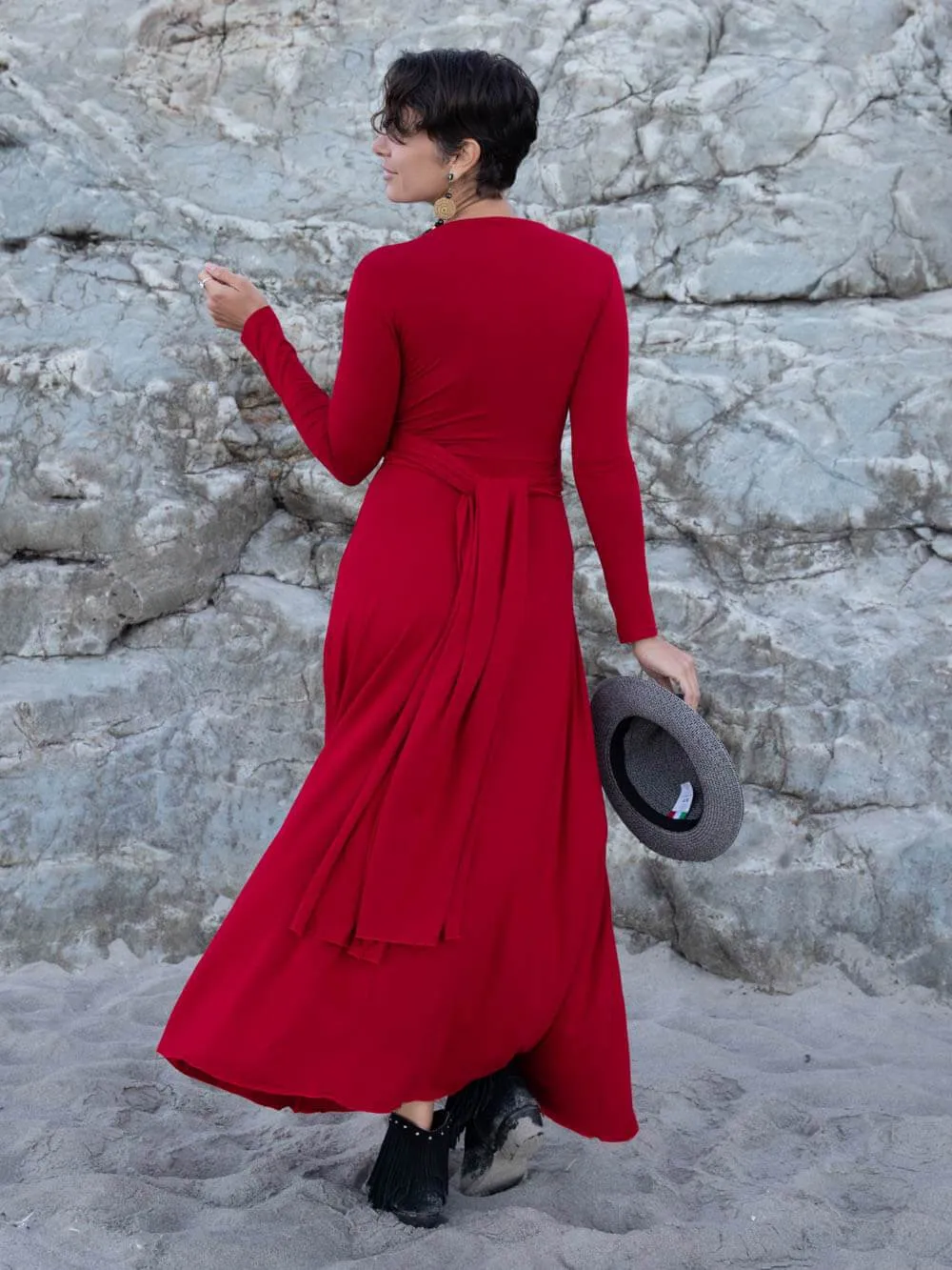 Long Sleeve Wrap Maxi Dress