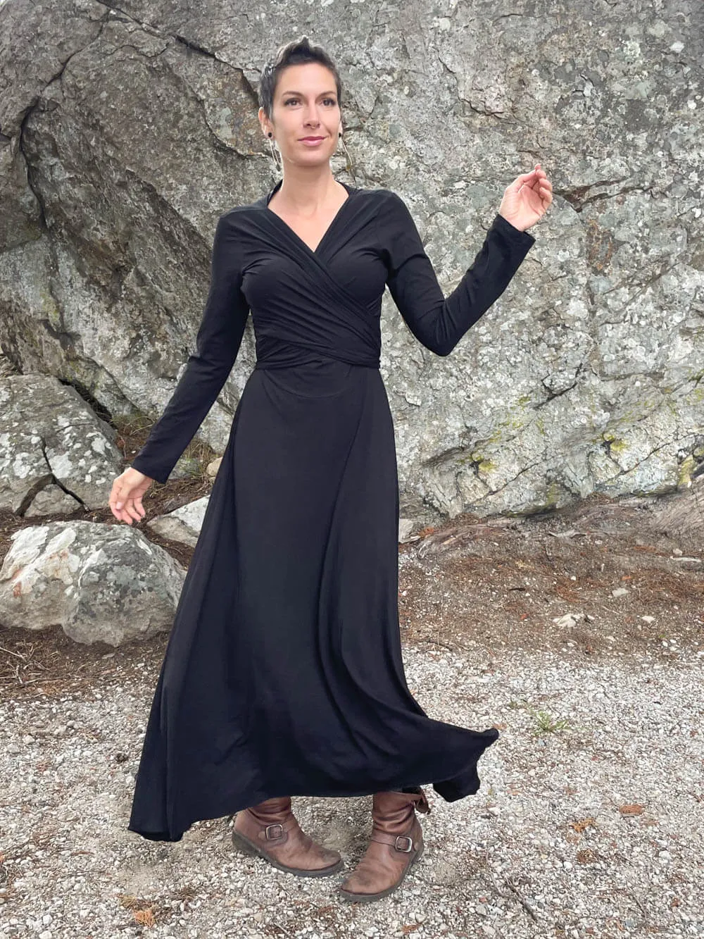 Long Sleeve Wrap Maxi Dress