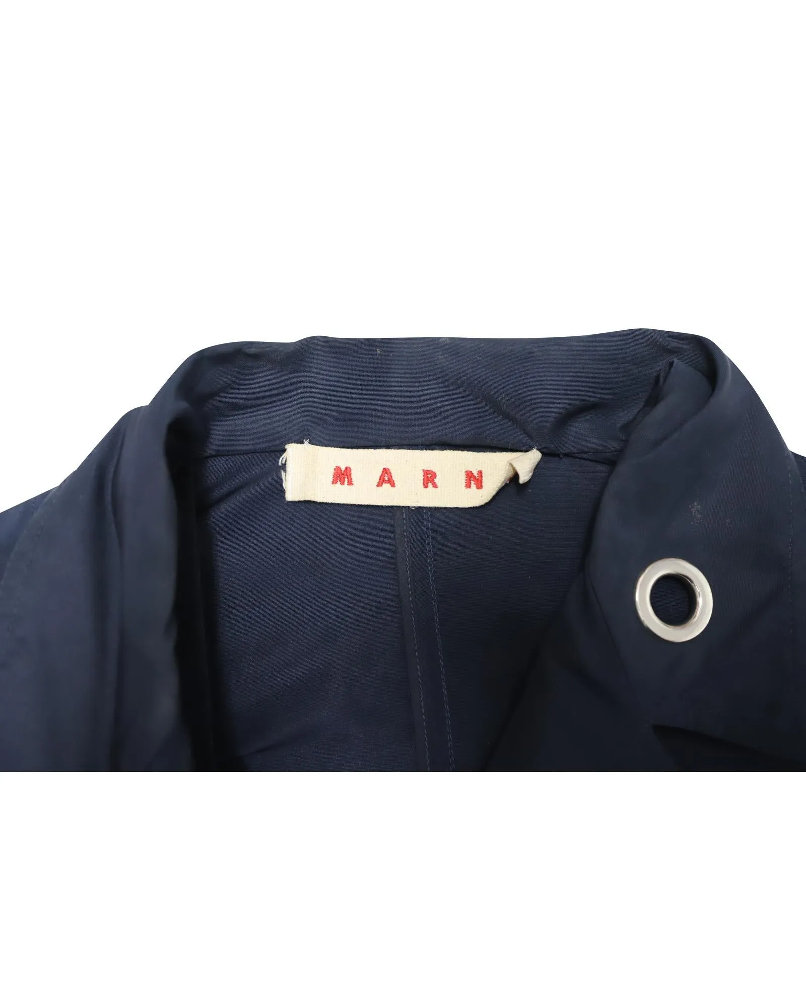 Long-sleeved Coat with Pockets in Navy Blue Polyester