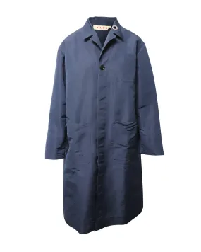 Long-sleeved Coat with Pockets in Navy Blue Polyester