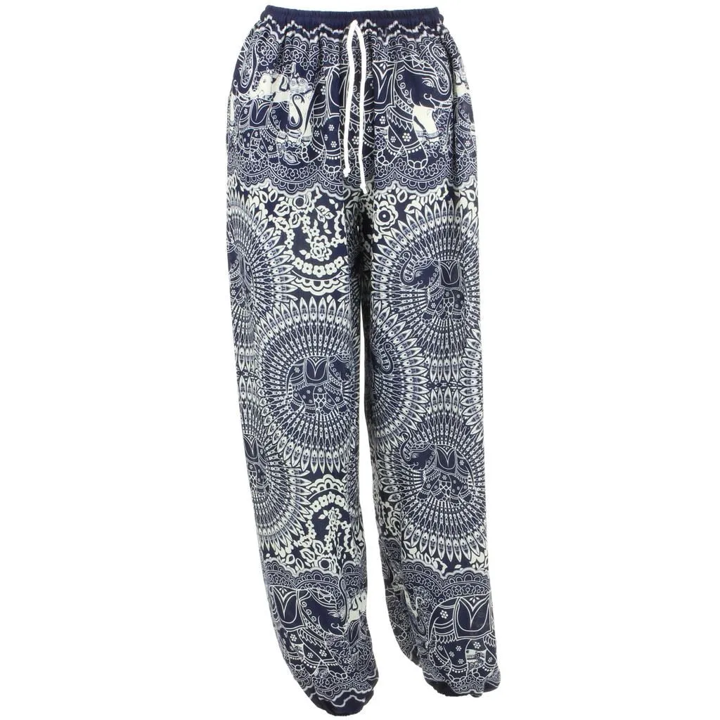 Loose Ali Baba Harem Elephant Trousers Pants - Purple Circles