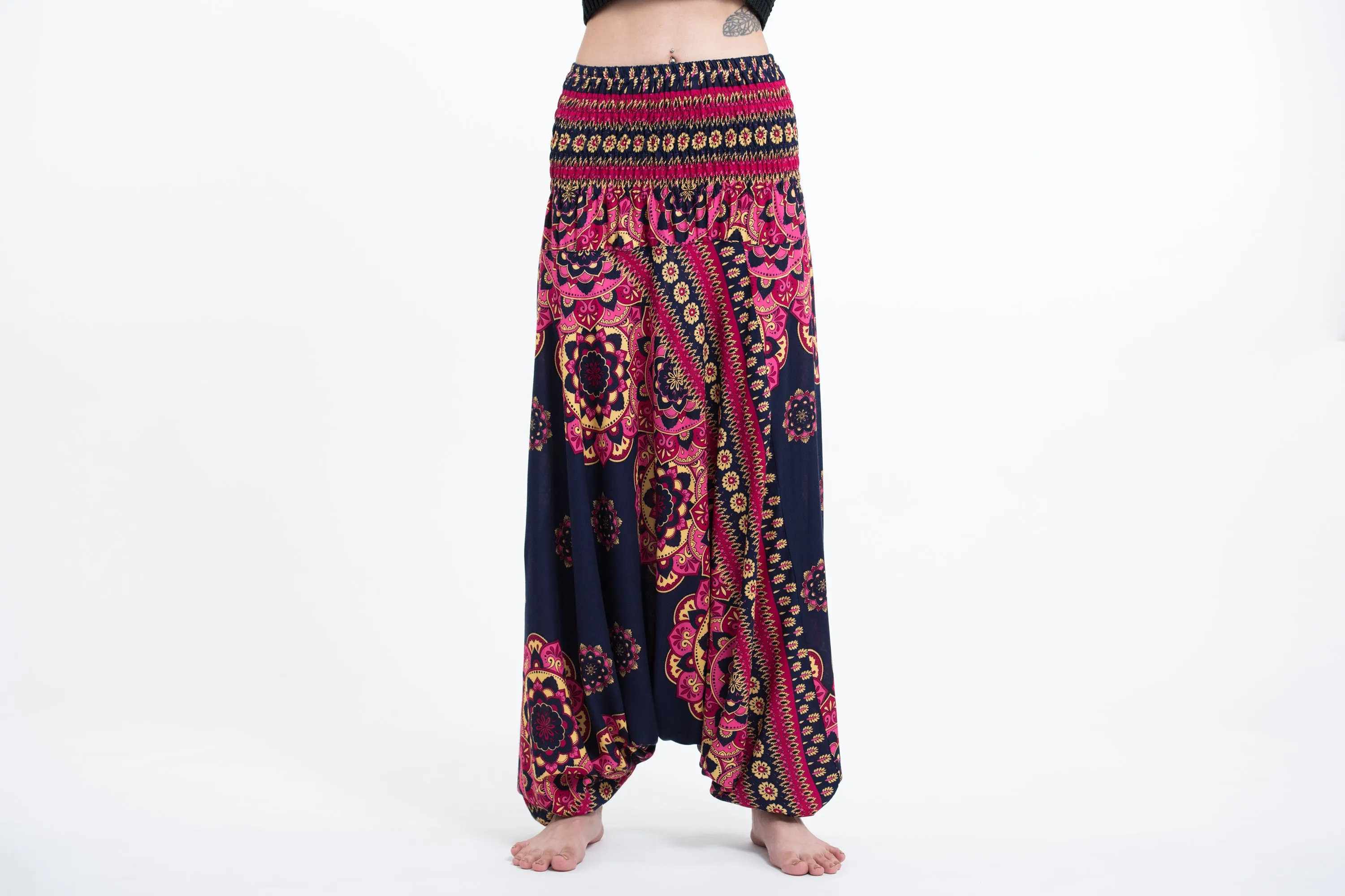 Lotus Mandalas 2-in-1 Jumpsuit Harem Pants in Navy