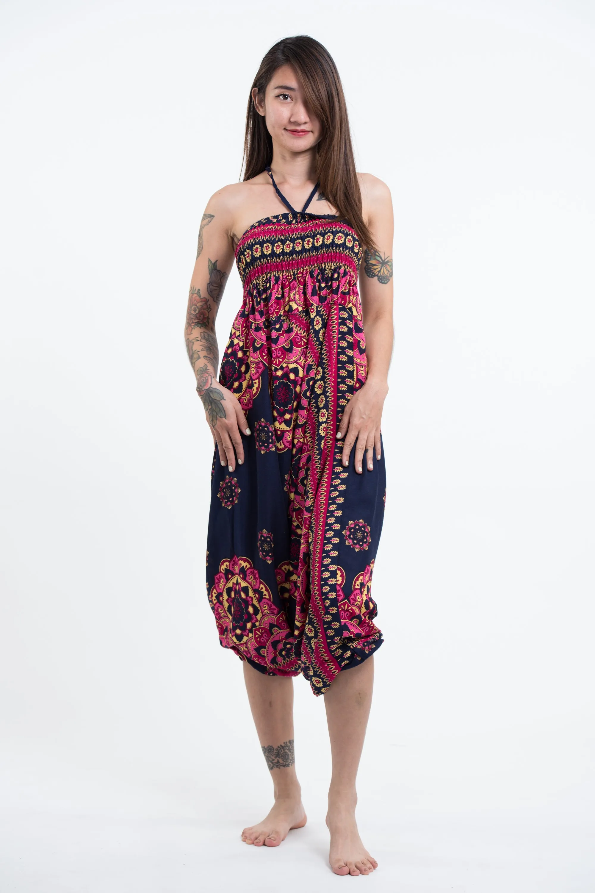 Lotus Mandalas 2-in-1 Jumpsuit Harem Pants in Navy