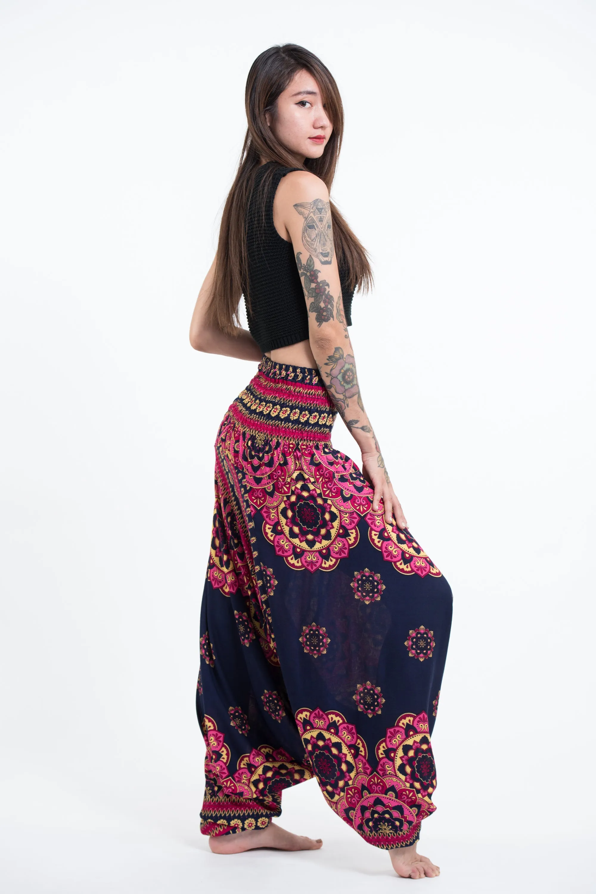 Lotus Mandalas 2-in-1 Jumpsuit Harem Pants in Navy