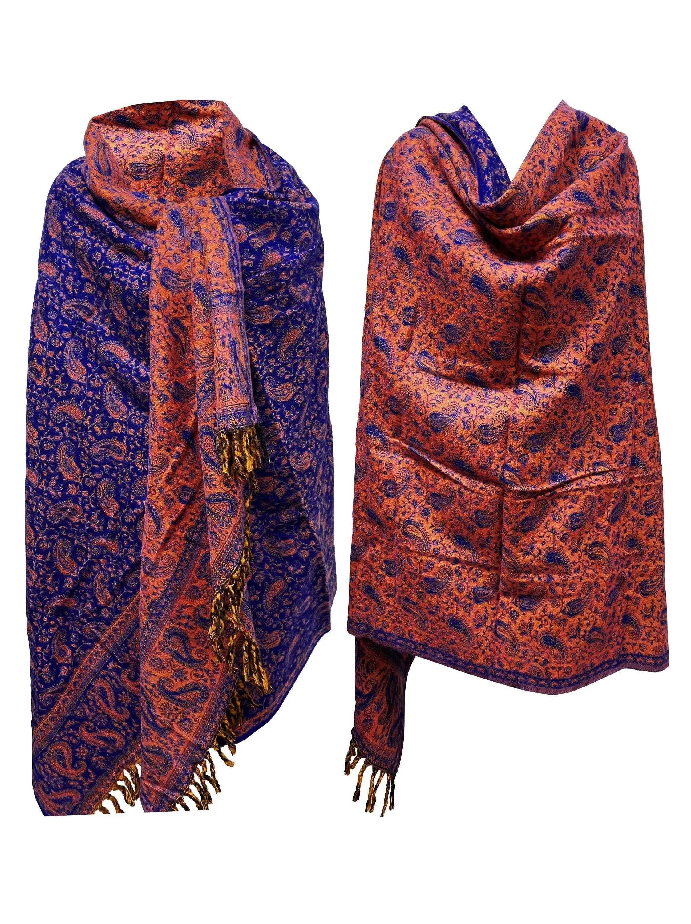 LUXURY HANDMADE Blue Pink paisley Floral Scarf  Yak Wool yoga blanket stole unisex Travel Wrap Meditation Soft Shawl special Gift for her