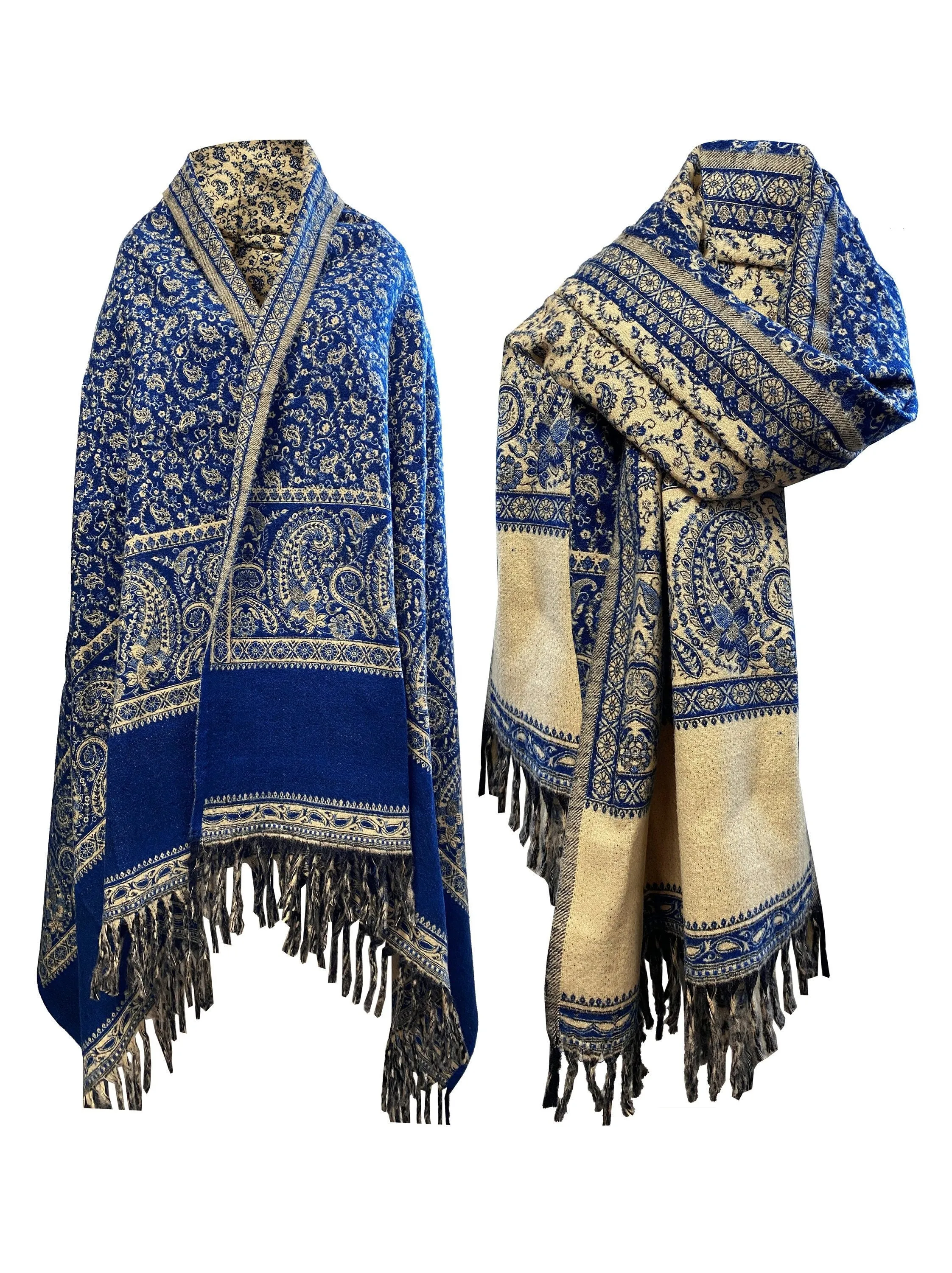 LUXURY HANDMADE soft BLUE floral Scarf Yak Wool comfortable scarf Shawl Blanket stole unisexTravel Wrap Meditation Soft Shawl special Gift