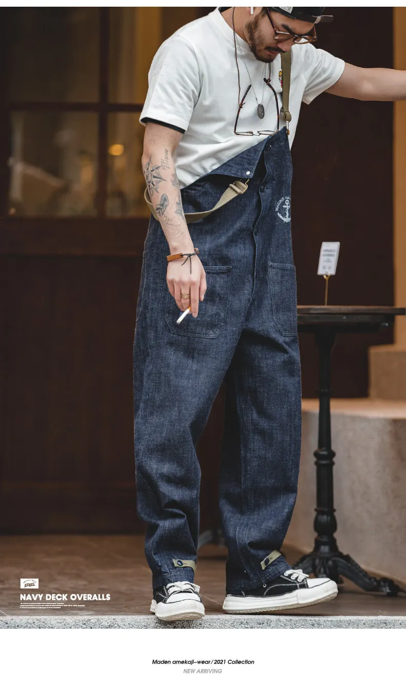 Maden Cargo Salopette Homme Jumpsuit American Vintage Navy Overalls Spring And Autumn Denim Straight Leg Jeans Men's Trend Pant