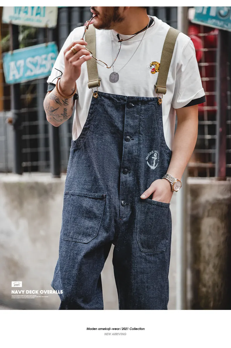 Maden Cargo Salopette Homme Jumpsuit American Vintage Navy Overalls Spring And Autumn Denim Straight Leg Jeans Men's Trend Pant