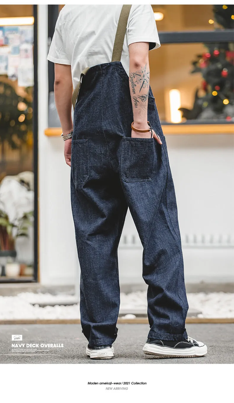 Maden Cargo Salopette Homme Jumpsuit American Vintage Navy Overalls Spring And Autumn Denim Straight Leg Jeans Men's Trend Pant