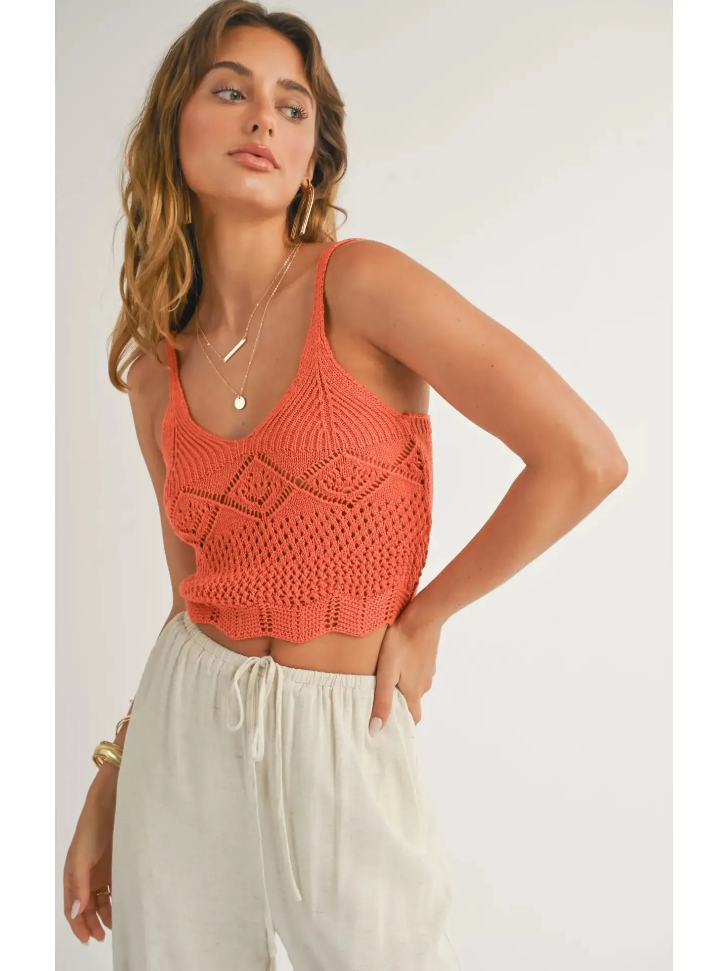 Mae Pointelle Crop Sweater Top