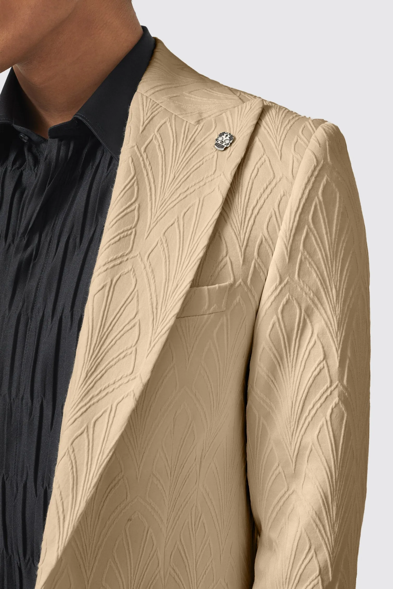 Makowski Slim Fit Beige Jacquard Jacket - ARCHIVE