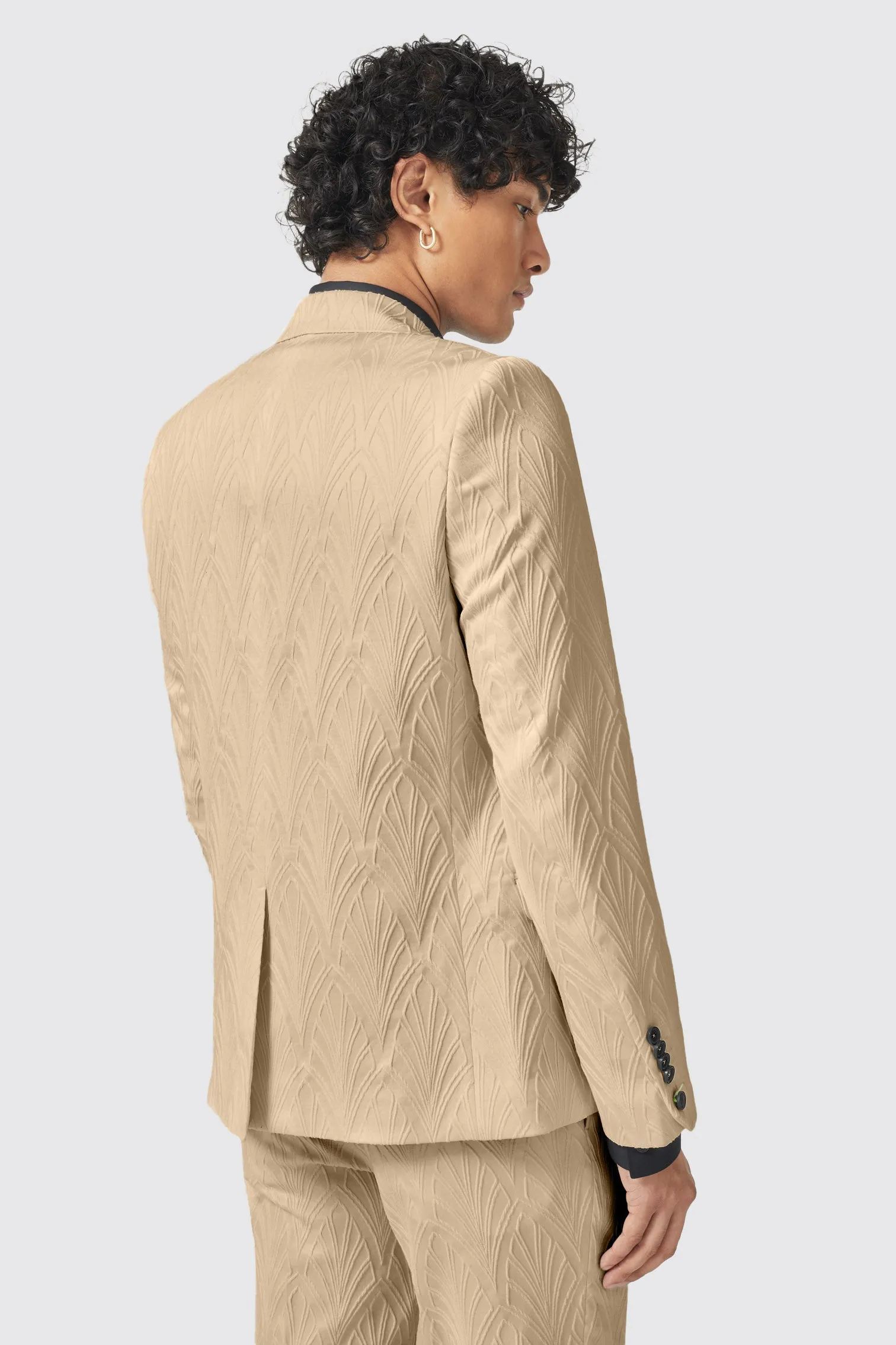 Makowski Slim Fit Beige Jacquard Jacket - ARCHIVE