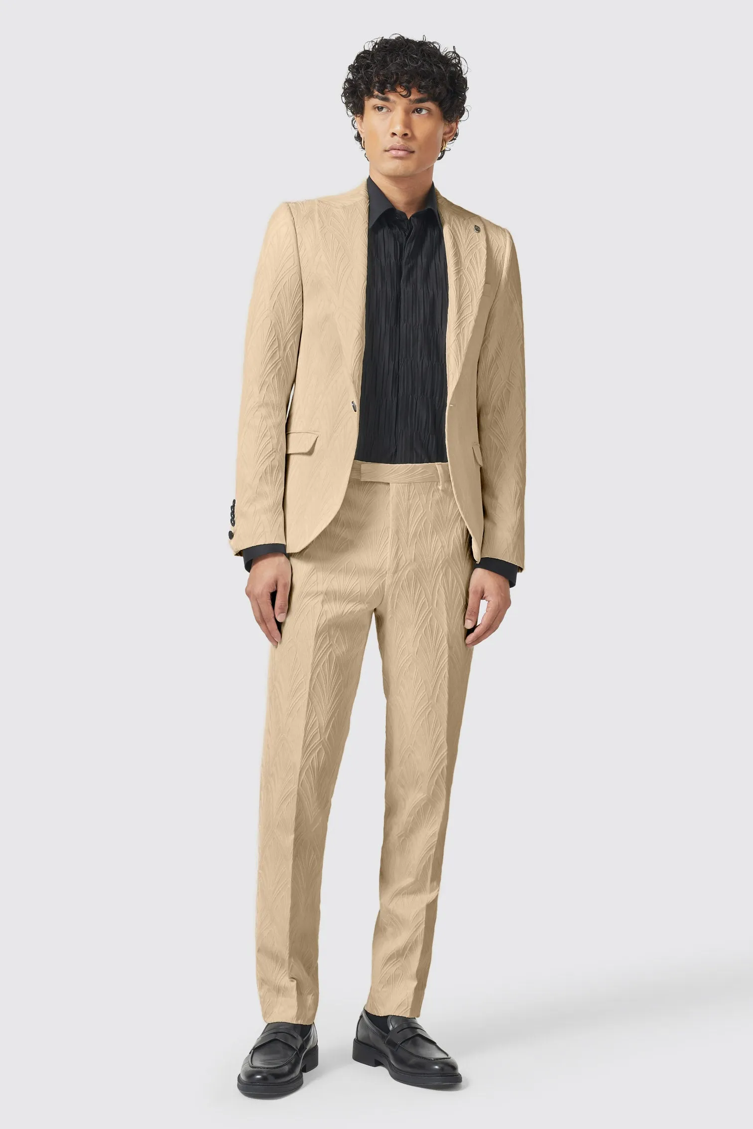 Makowski Slim Fit Beige Jacquard Jacket - ARCHIVE