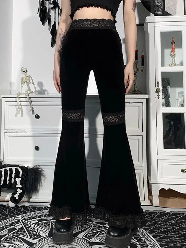 Mall Goth High Waist Flared Lace Patchwork Pant