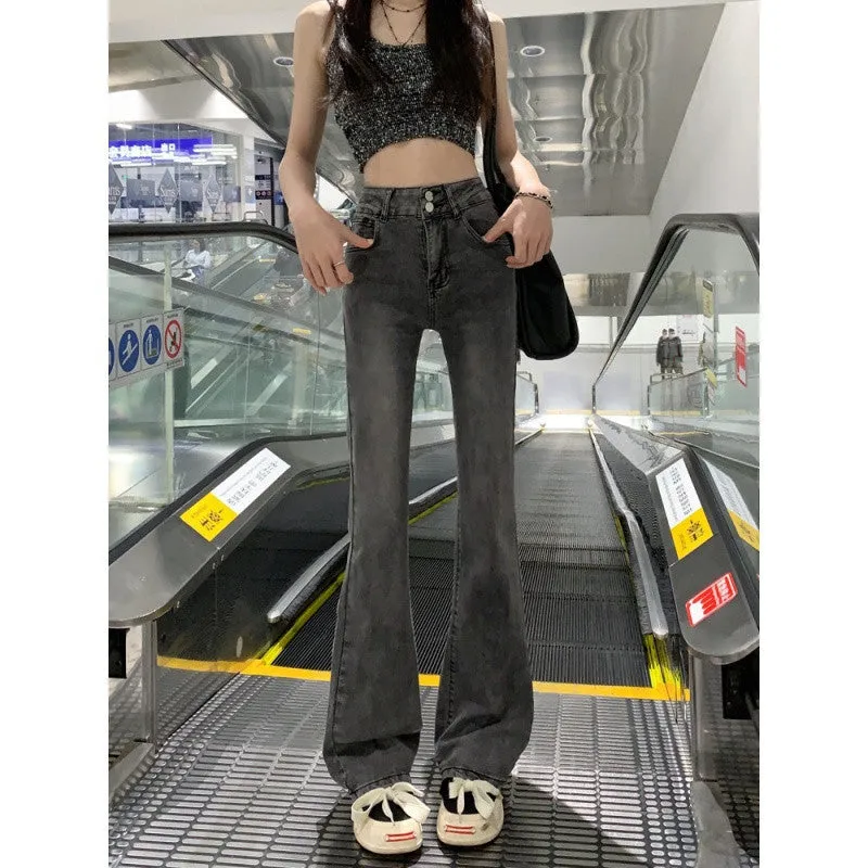 Marrlve grunge outfits Tall Lengthened Retro Distressed Slim Fit Skinny Jeans American High Street High Waist Straight Mop Flared Pants for Women