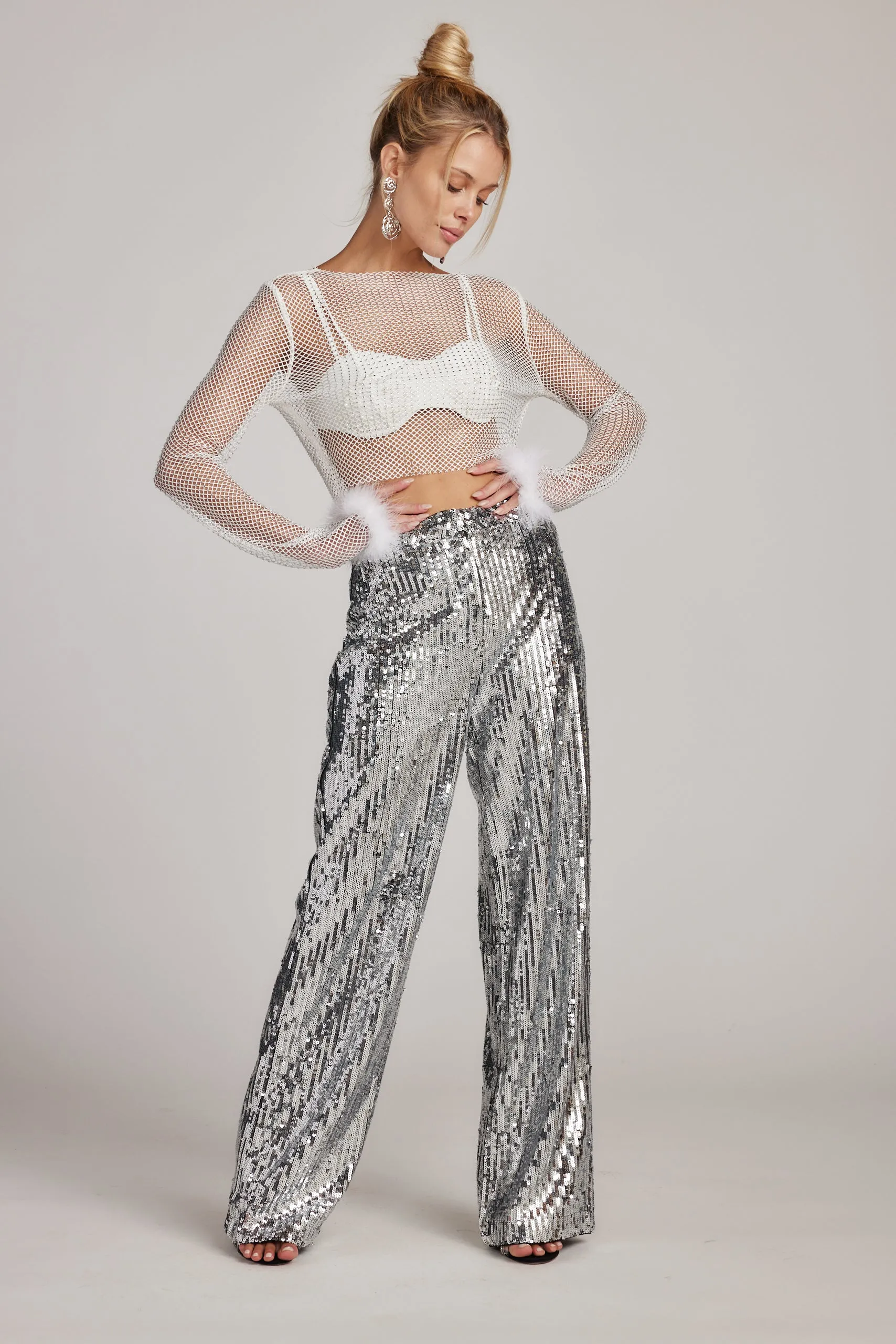 Martini White Rhinestone Mesh Top