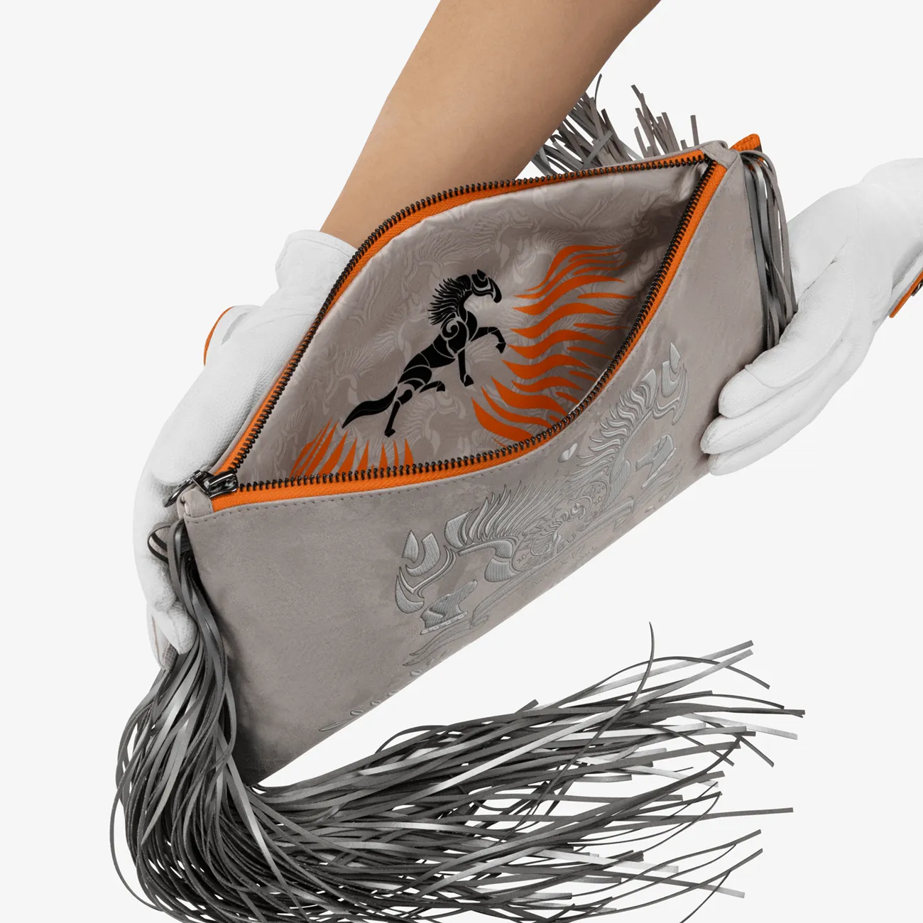 Maxi Fringe Clutch "Koala Grey" - Logo Edition