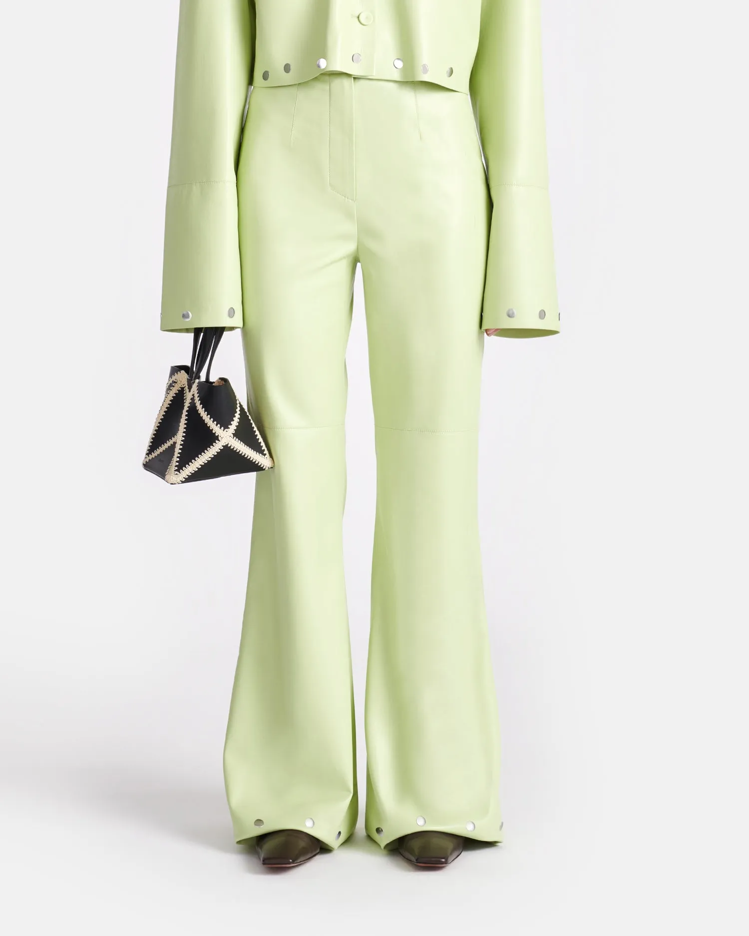 Maylee - Studded Okobor™ Alt-Leather Pants - Shadow Lime