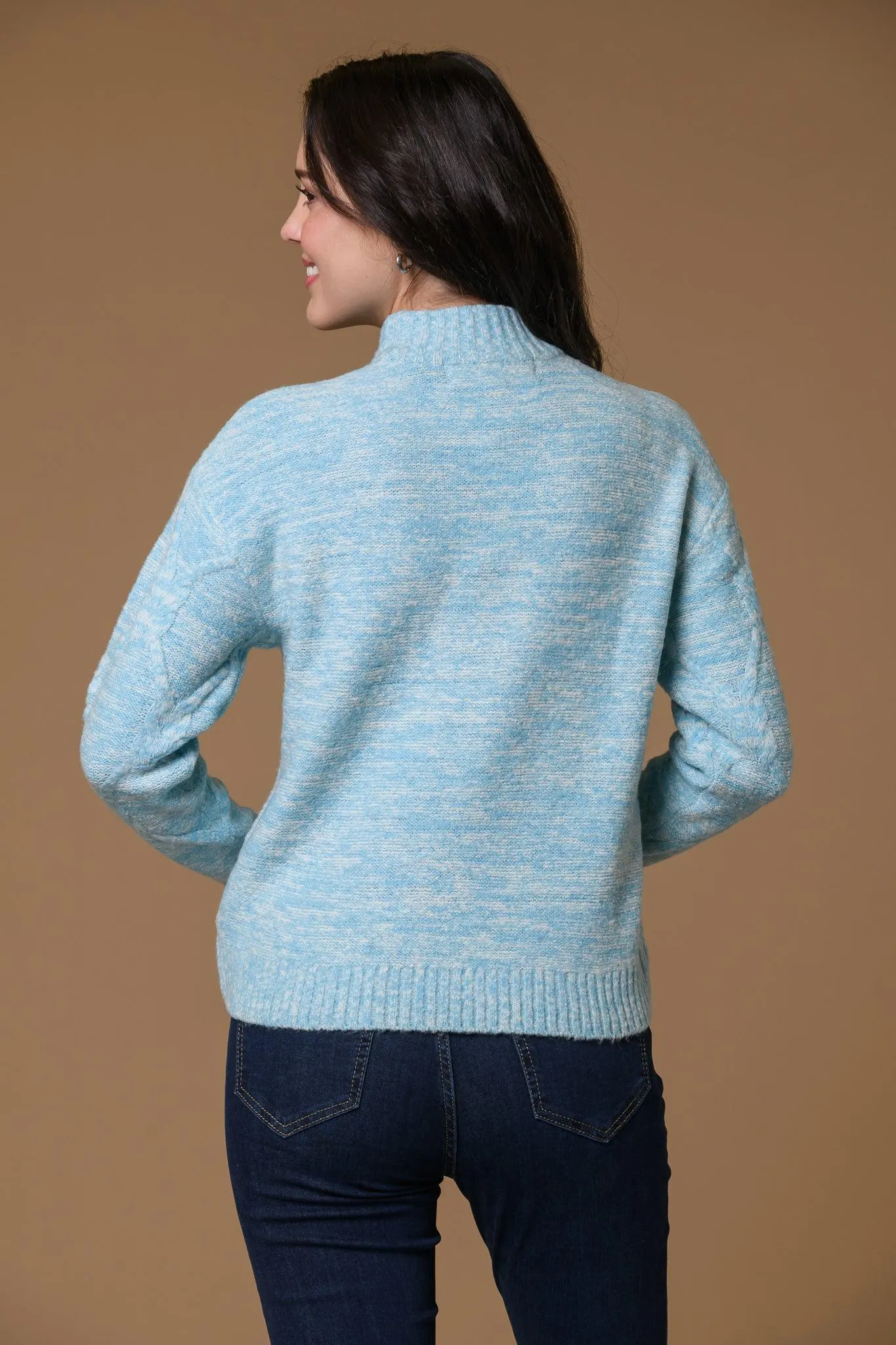 Melange Turtle Neck-Teal