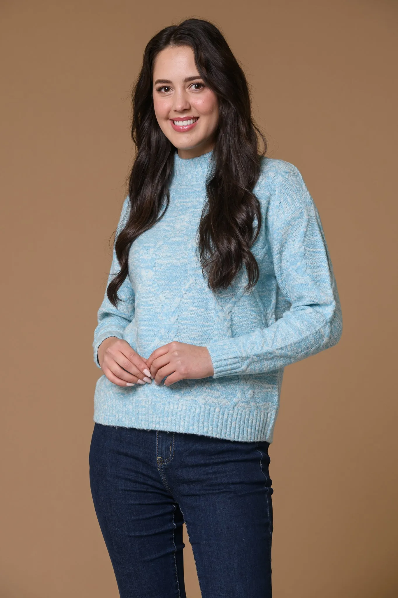 Melange Turtle Neck-Teal