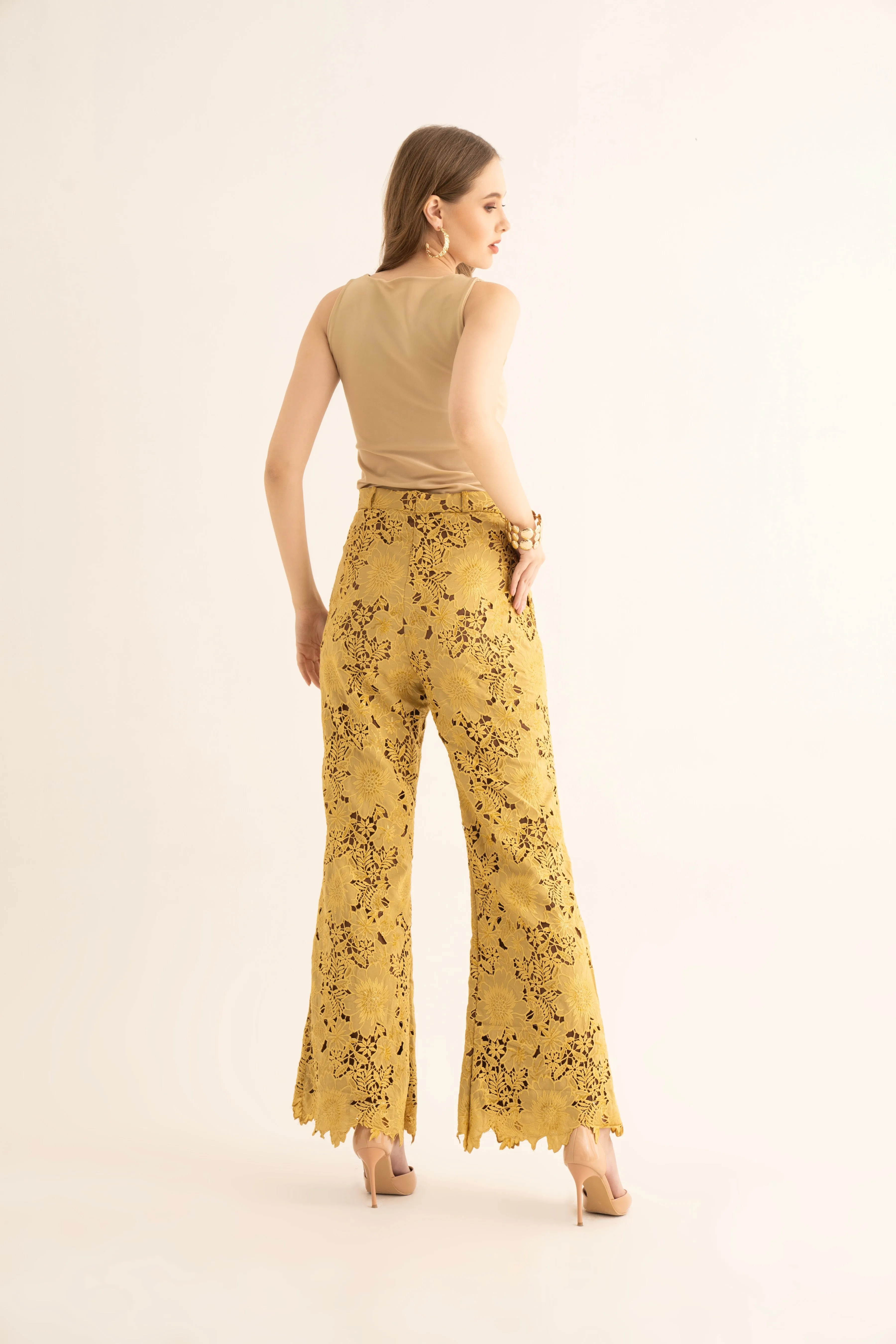 Mellow Yellow Cutwork Flared Pants