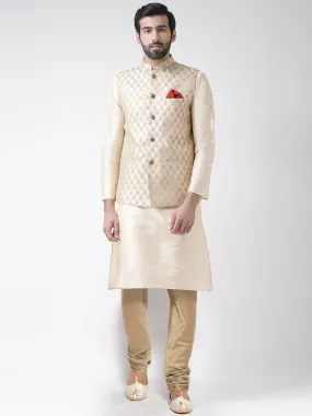 Men Cream Kurta Jacket Churidar Set