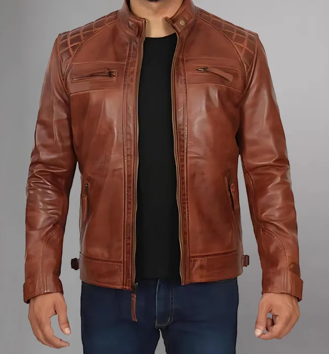 Men Genuine Distressed Leather Biker Jacket