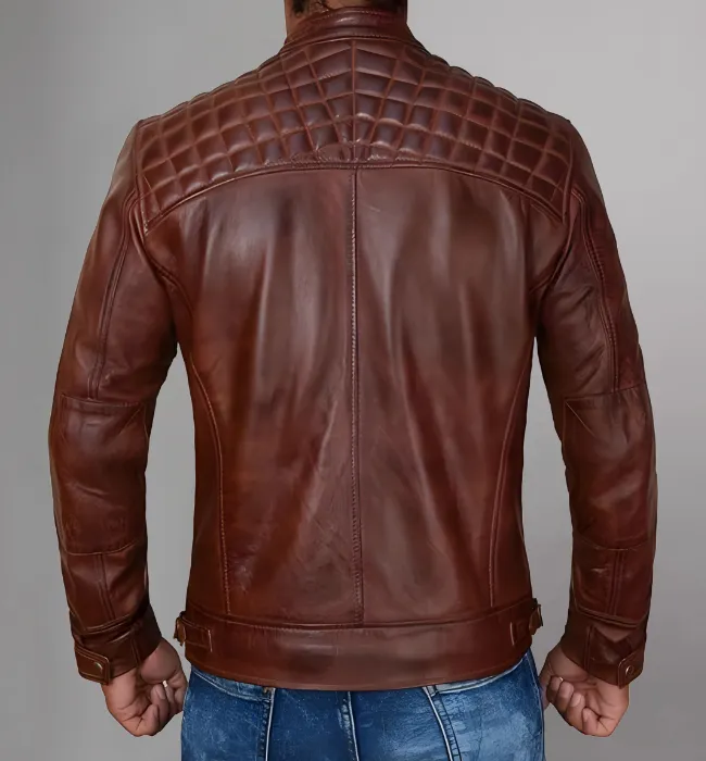 Men Genuine Distressed Leather Biker Jacket