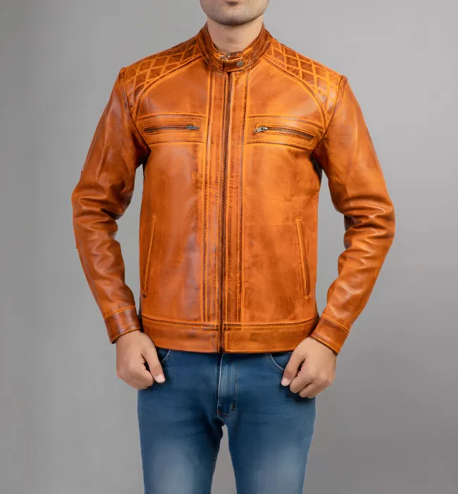 Men Genuine Distressed Leather Biker Jacket