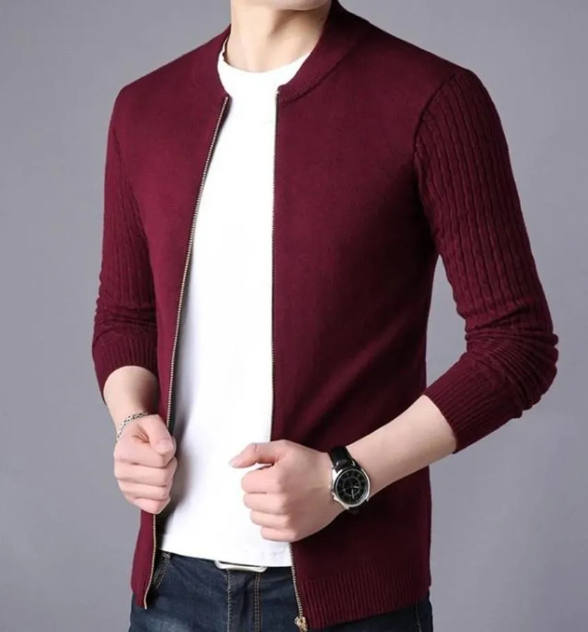 Mens Round Neck Zip Up Cardigan