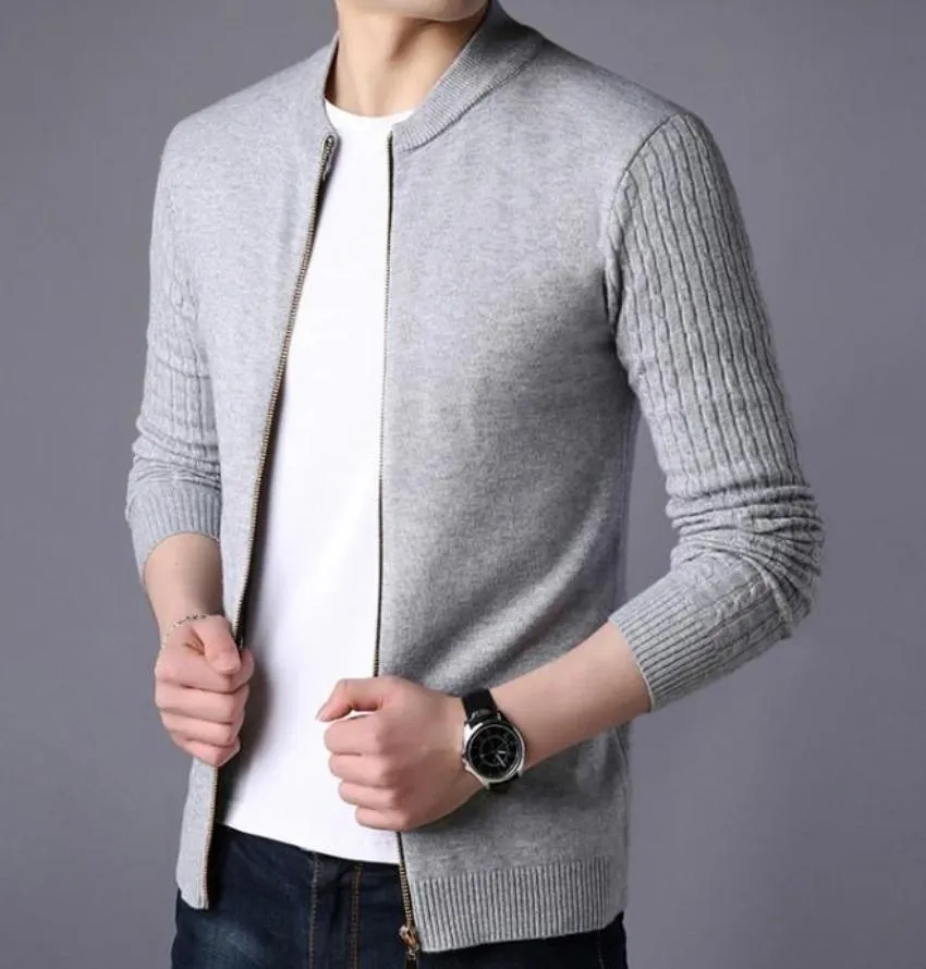 Mens Round Neck Zip Up Cardigan