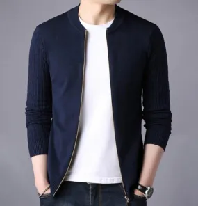 Mens Round Neck Zip Up Cardigan