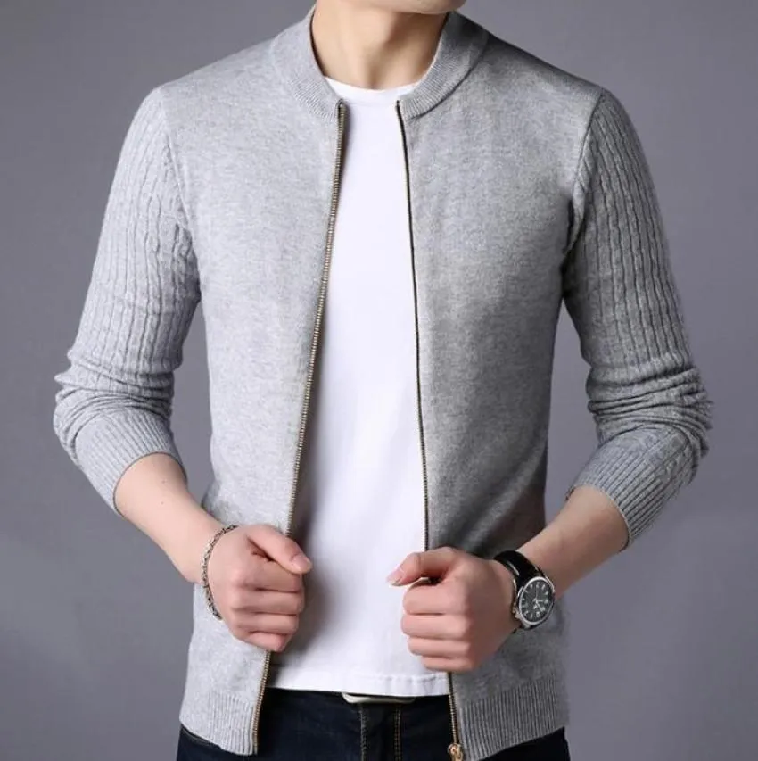 Mens Round Neck Zip Up Cardigan