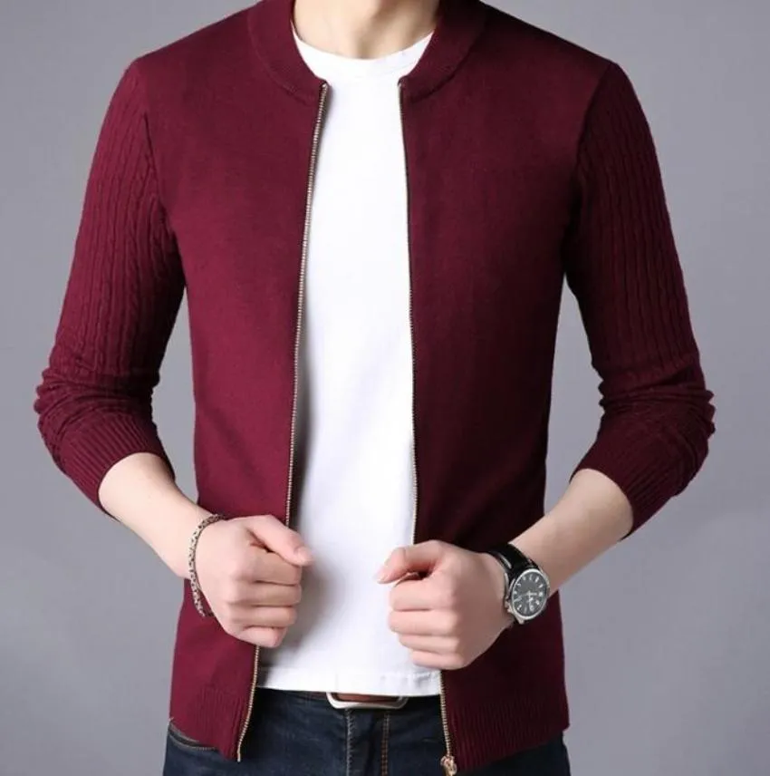 Mens Round Neck Zip Up Cardigan