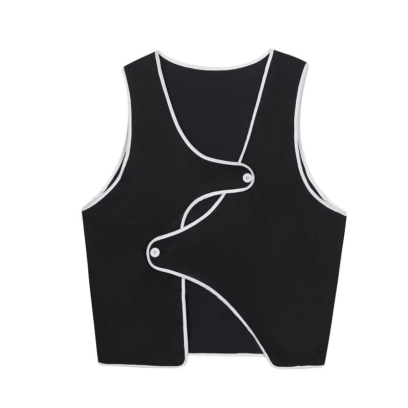 Men's Vest White Edge Dark Style Summer Fashion Male Clothing Casual Sleeveless Tank Top Single Breasted 9C5232