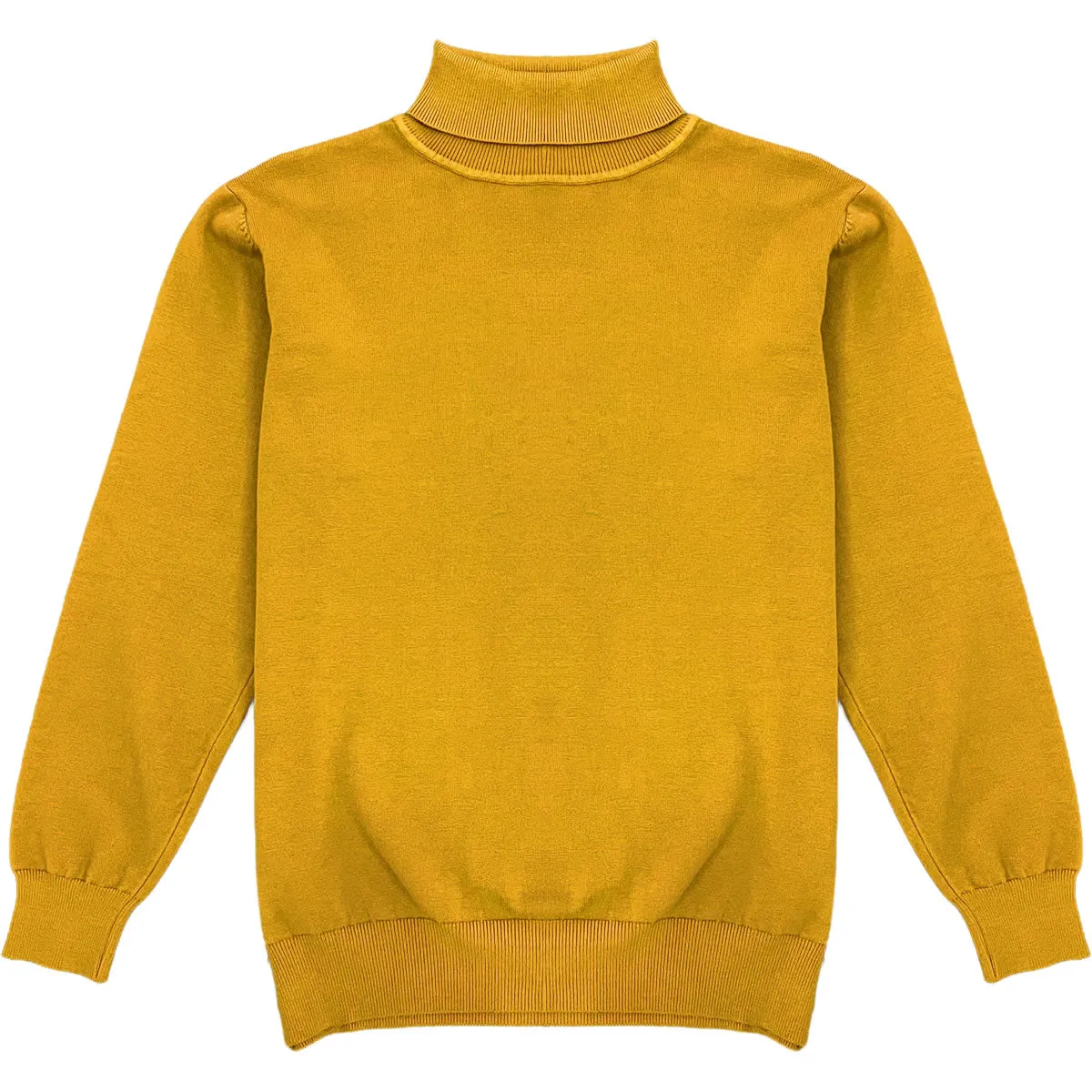 Mustard Yellow Mens Long Sleeve Knit Turtleneck Sweater