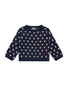 MyLove Navy Baby Hearts Double Jacquard Knit Cardigan