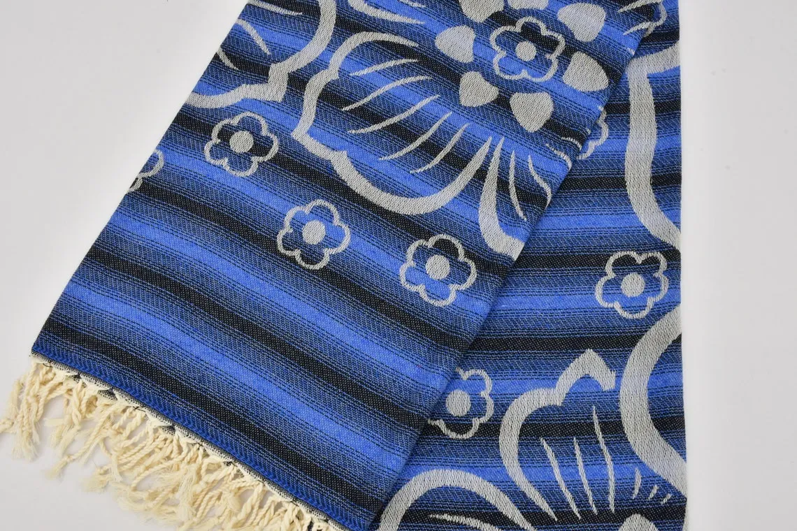 Navy Blue Hibiscus Flowers 100% Cotton Towel