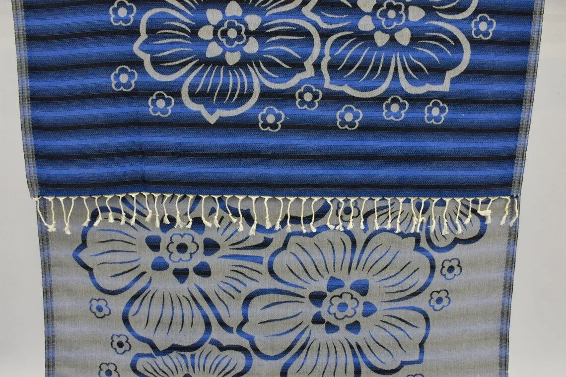 Navy Blue Hibiscus Flowers 100% Cotton Towel