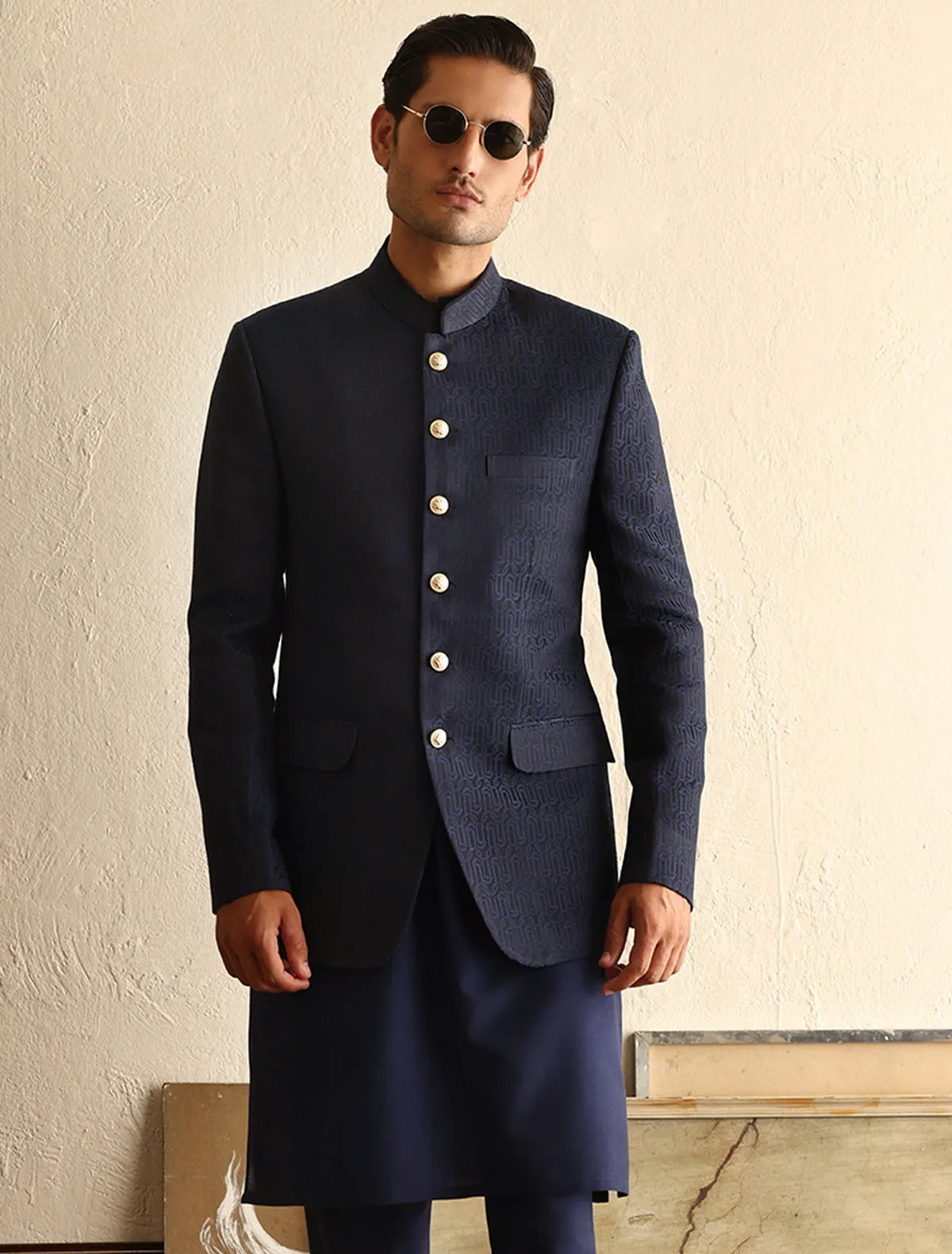 Navy blue jacquard prince coat