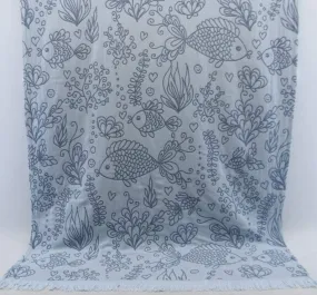 Navy Blue Sea Life 100% Cotton Towel