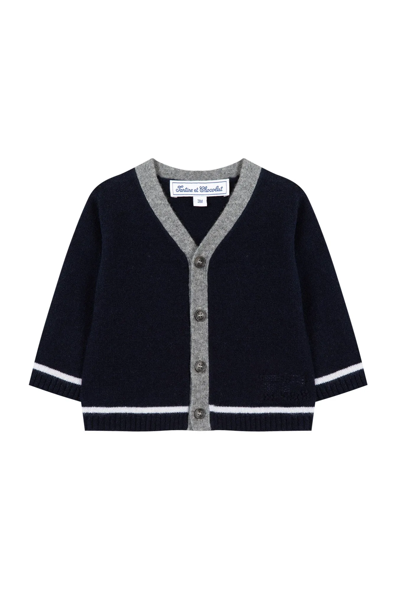 Navy Chashmere Cardigan with Grey Trim