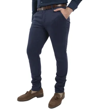 Navy Stretch Cotton Diamond Weave Chino Trousers