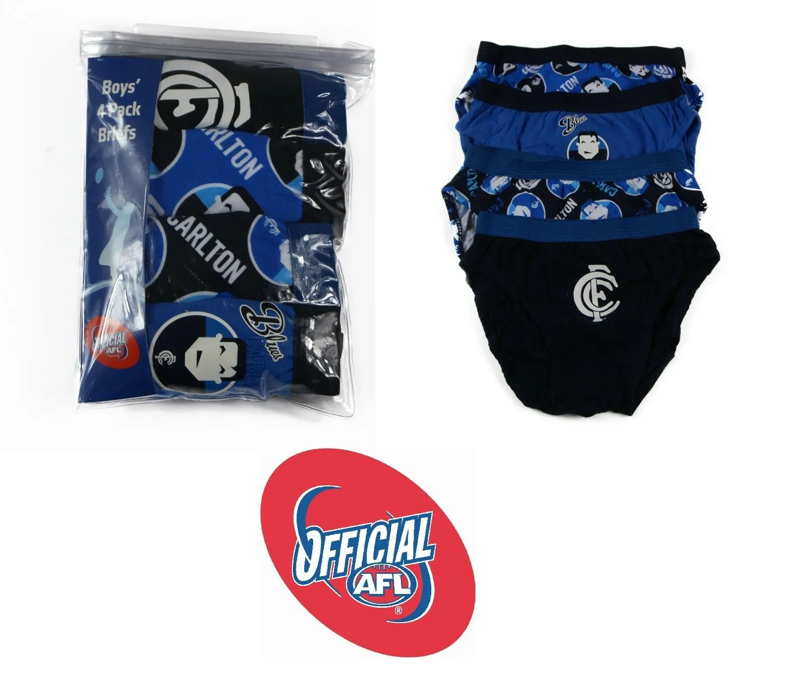 New Boys Kids Official Afl Underwear 4 Pairs Briefs Undies Boy Brief