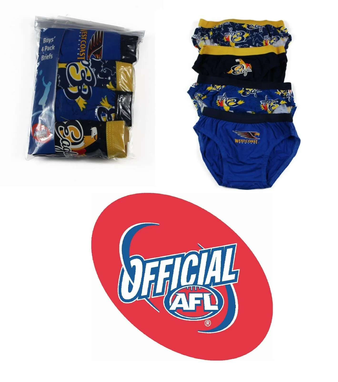 New Boys Kids Official Afl Underwear 4 Pairs Briefs Undies Boy Brief