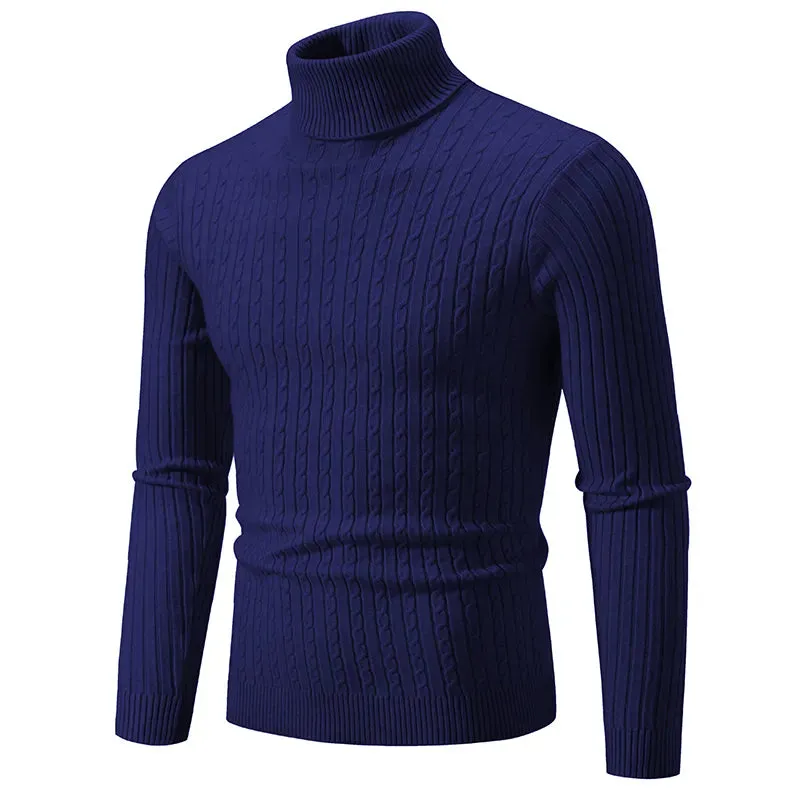 New Men's High Neck Sweater Solid Color Pullover Knitted Warm cho