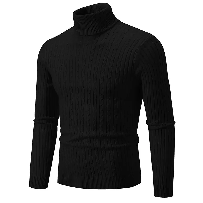 New Men's High Neck Sweater Solid Color Pullover Knitted Warm cho