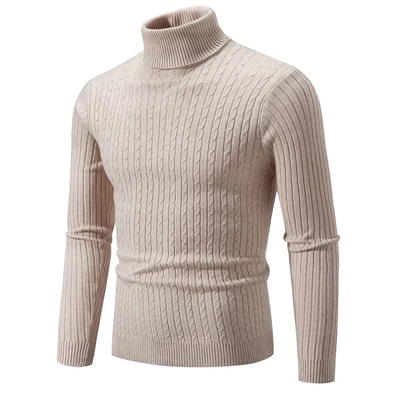 New Men's High Neck Sweater Solid Color Pullover Knitted Warm cho