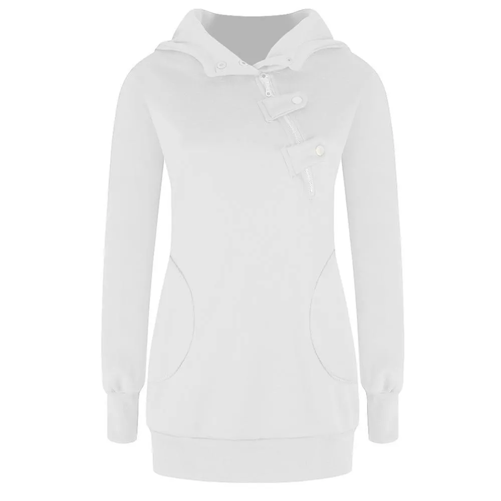 Oblique Zippered Winter PulloverHoodies